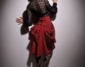 SteamPunk Custom Make Lilith Plaid Tartan Black Red High Waist Bustle Victorian Skirt
