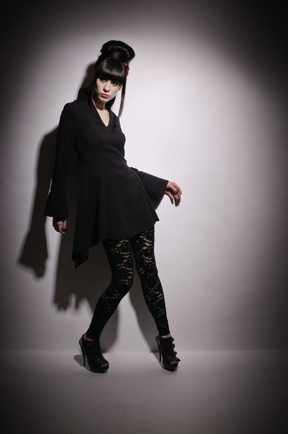 Otilla Black Wool long bell Sleeve  Mini dress Tunic