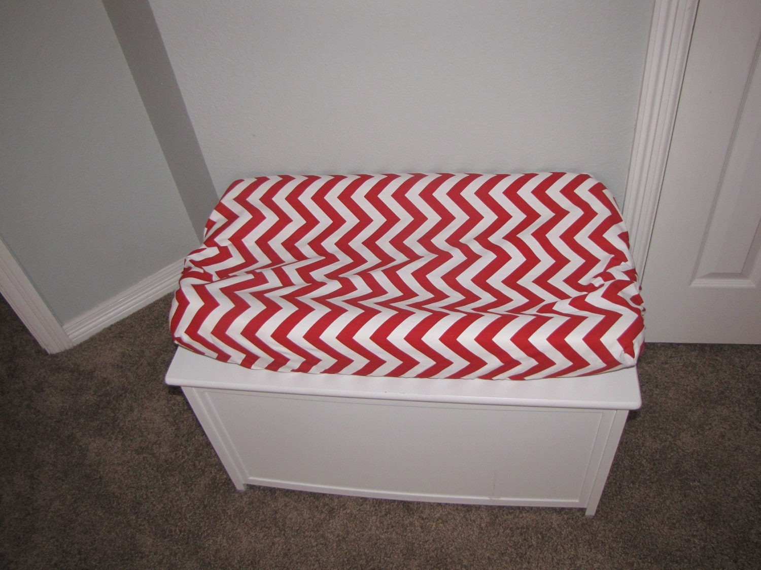 Custom Made Red Chevron Zig Zag Changing Pad Cover
