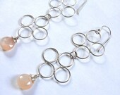 Sterling Silver Double Clover Peach Moonstone Earrings