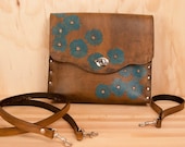 Poppy Garden Wristlet Purse - Leather in Turquoise and antique brown
