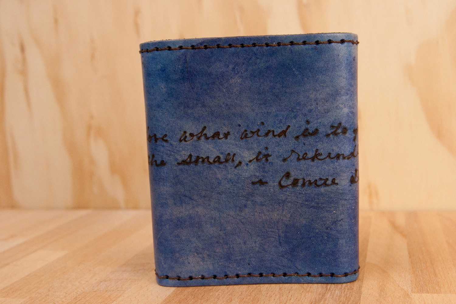 Leather Trifold Wallet - Blue - Personalized Smokey Pattern