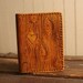 Leather Passport Case - Antique Tan and Gold - Nice Pattern with woodgrain and heart