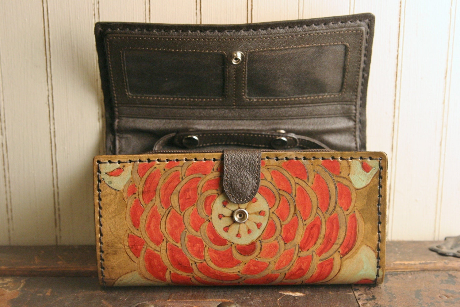 Alabama Cadillac Purse Wallet - Leather in Burgundy, Sage, Brown and Antique Brown