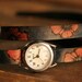 Leather Wrap Watch - Poppy Garden Pattern with Flowers - Pink, blue and antique black