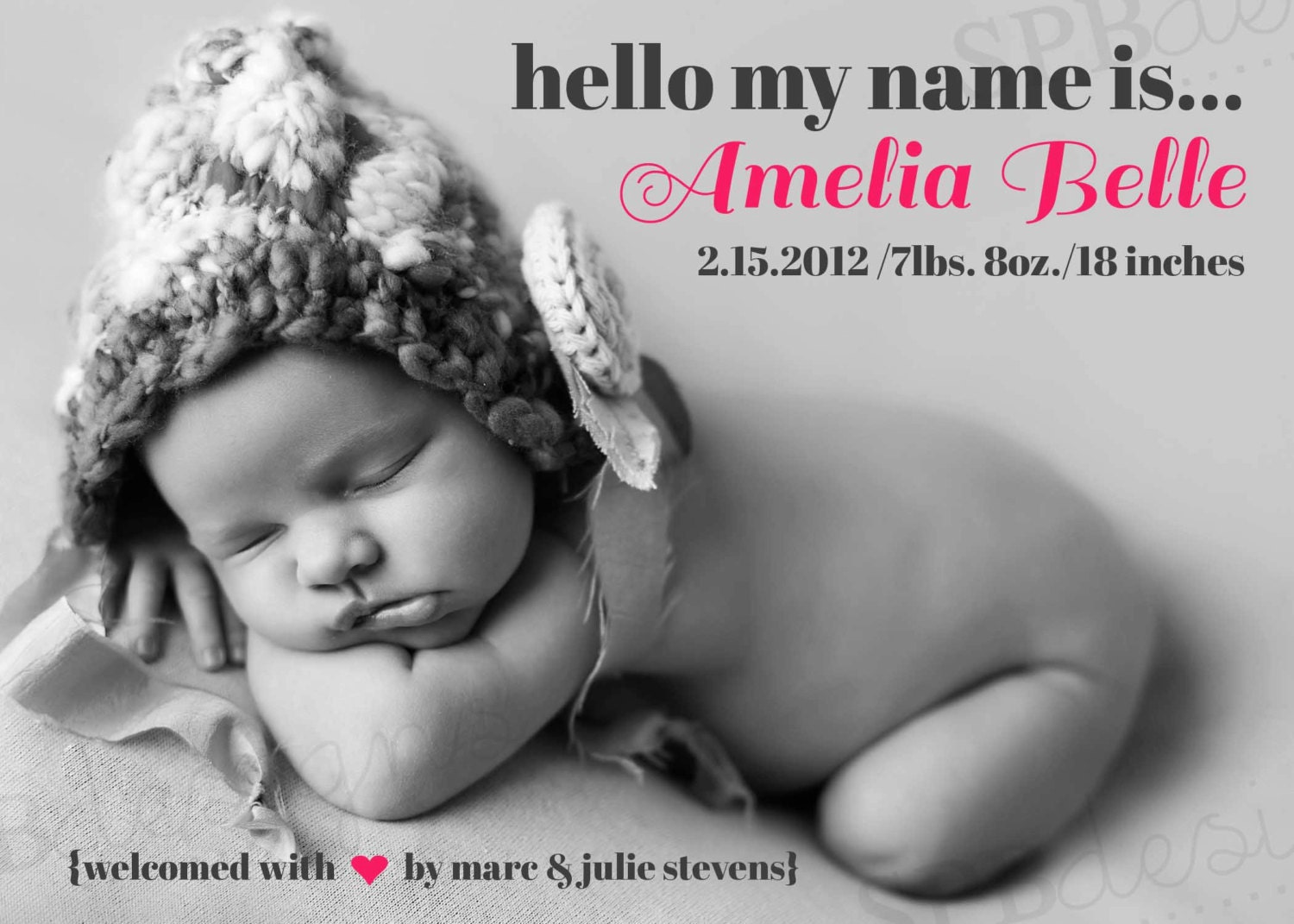 Photo Birth Announcement -- Boy or Girl -- Hello My name is