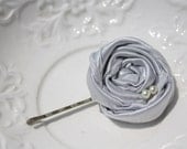 Flower bobby pin, Pale gray rolled rosette bobby pin, bridesmaid hair clip