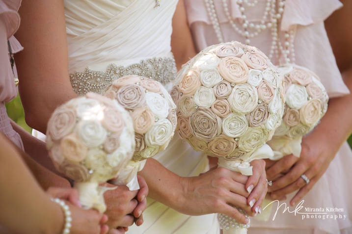Wedding bouquet, 7" brides bouquet, bridesmaid bouquet, Rolled rosette custom wedding bouquet