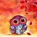 Owls First Fall Leaf - Colorful Whimsical Bird Wall Art - Watercolor Painting by Annya Kai