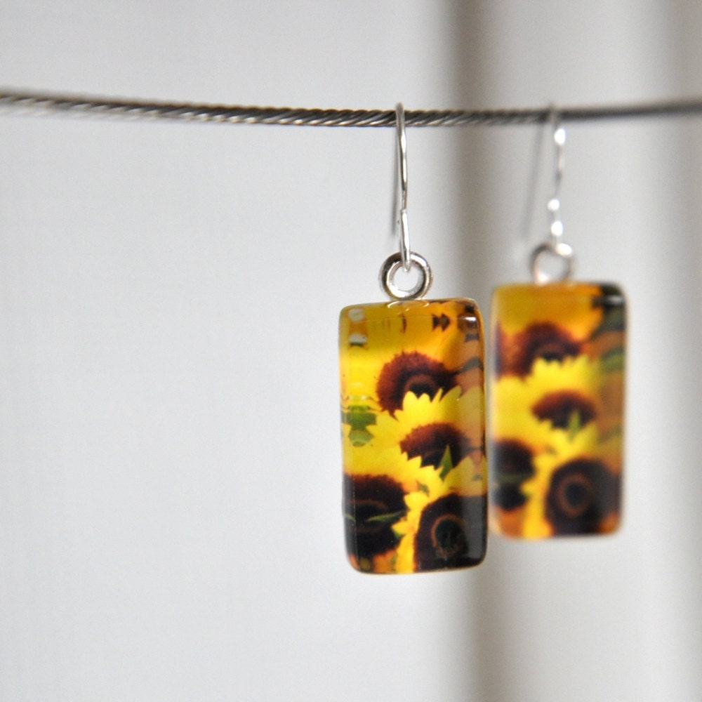 Sunflower Glass Pendant and Photo Earrings