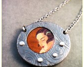 Art Deco Illustration Pendant - Flapper - Handmade With Upcycled Metal And Shrink Plastic By Roia O'Brien