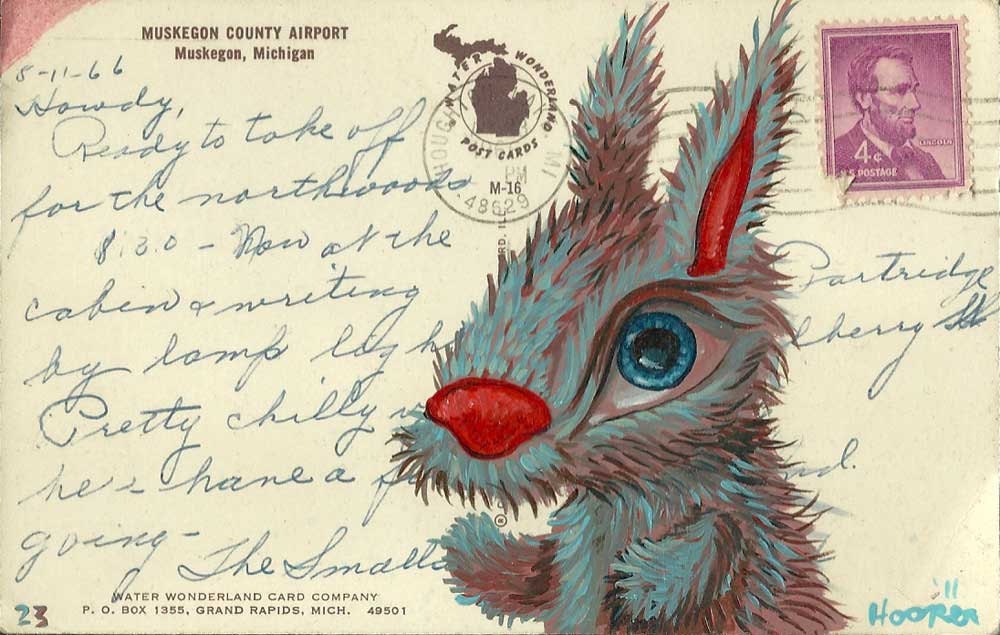 Original Mr. Hooper Art - Bunny on a Vintage Postcard