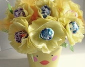Tissue Paper Flowers Yellow Easter Chick spring flower suckers lollipop basket party favor 13 treats feathers add to the chick look
