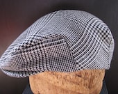 Custom Handmade Black & White Wool Houndstooth Jeff Cap for Men, Women, and Children