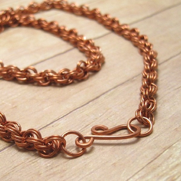 Copper Necklace: Double Spiral Chain Mail Necklace with Handmade Clasp