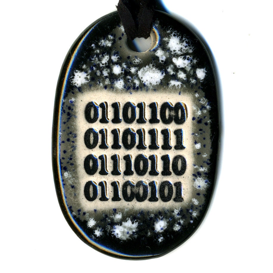 love in (ASCII) Binary Code Ceramic Necklace in Black and gray
