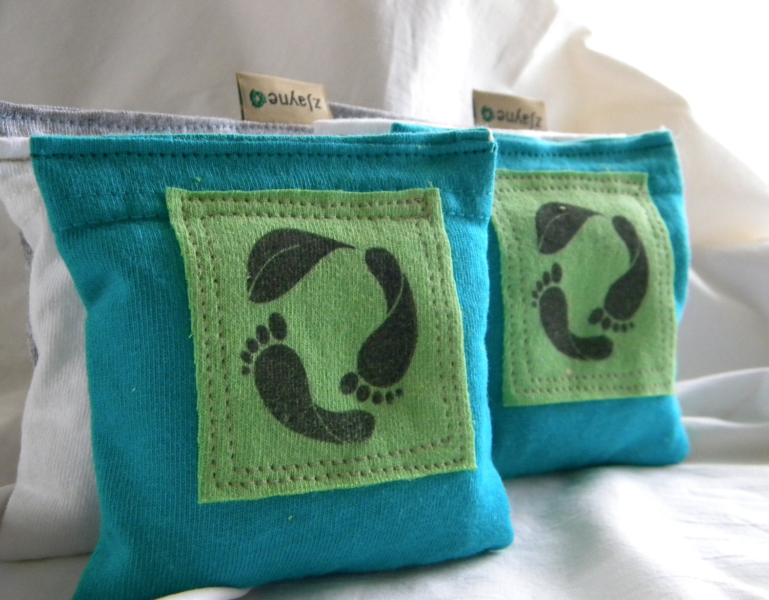 Carbon Footprint Lavender Sachets for Dryer Clothes Drawers Closets Camping Pillow Sheets Upcycled from tShirt Material SET of THREE