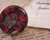Resin Ring with Butterfly on Peony Adjustable in Brass
