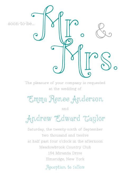 Mr. and Mrs. Wedding Invitations - Large Type, Unique Invitation