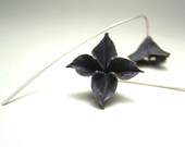 Long Stem Fold Formed Black Earrings - Nicotiana Earrings