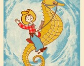 Aquatic Cowboy- Screenprinted Art Print