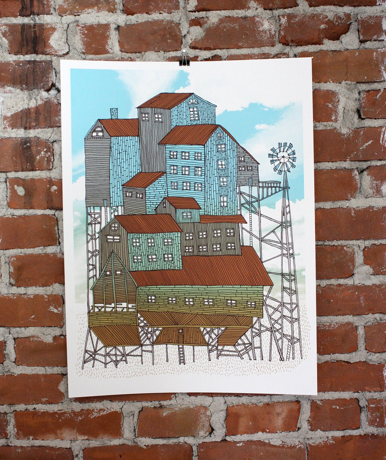 The Farmhouse- Handprinted art print