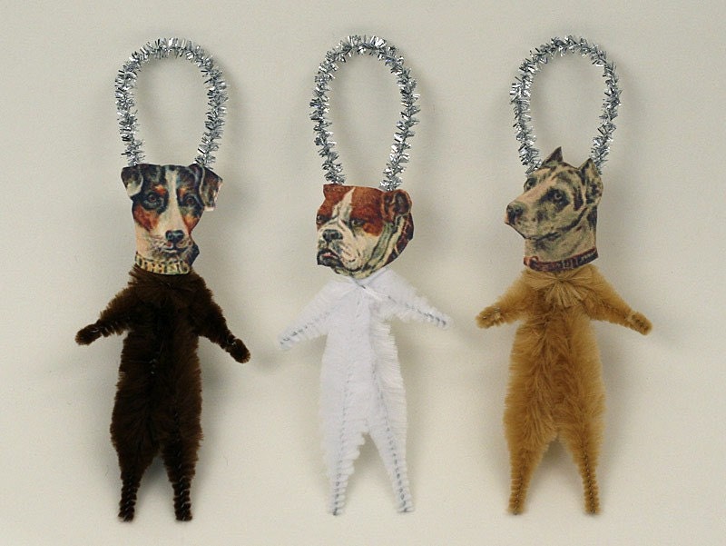 Dog Ornaments - Holiday Tree Ornaments - Chenille Christmas Ornaments