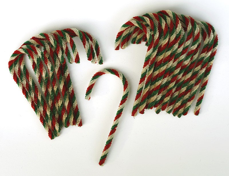 Chenille Candy Canes Primitive Christmas Ornaments - Set of 24 - Holiday Ornaments