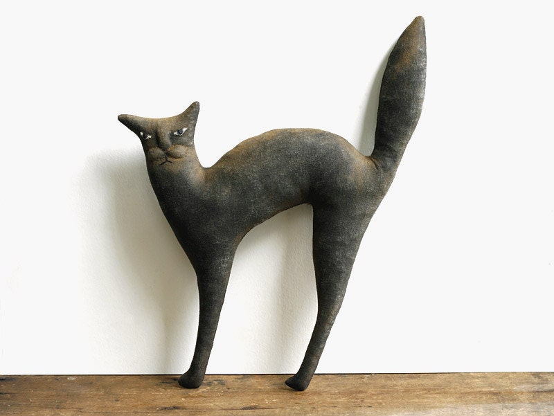 Black Cat Doll - Primitive Halloween - Handmade Folk Art - Made to Order