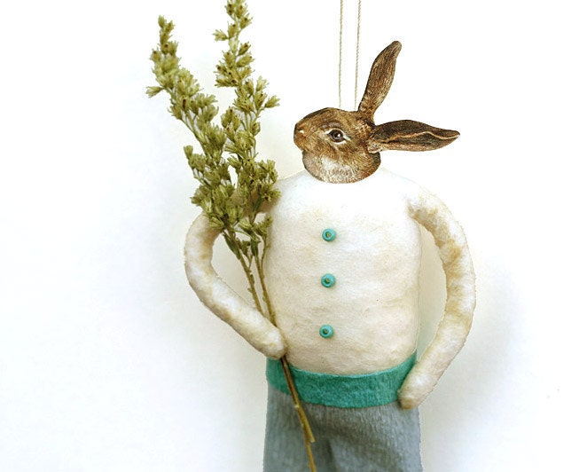 Spun Cotton Rabbit Ornament - Shabby Chic Easter Bunny - Spring Home Decor - Made to Order