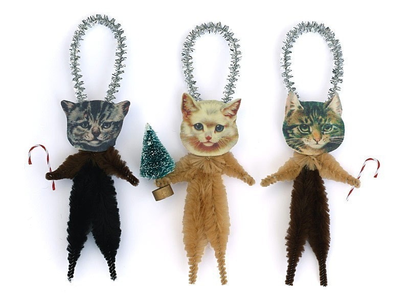 cat christmas tree figurine