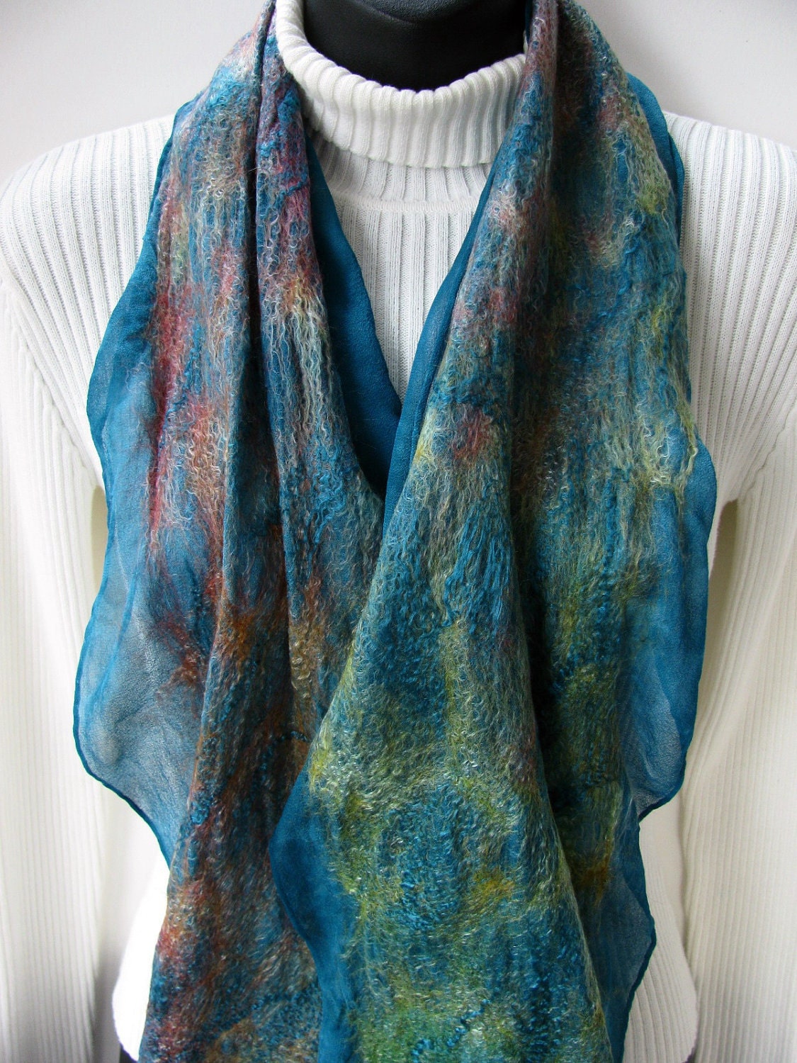 Fall Fashion Collection for Women,Nuno Felted Silk Wool and Bamboo Scarf for Women-Spring Meadow