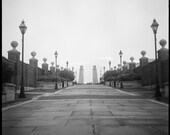 Photo Street Scene Bridge and Lamps in Philadelphia Film Black and White