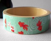 Japanese Wood Bangle Bracelet Chiyogami Washi - Koi Pond