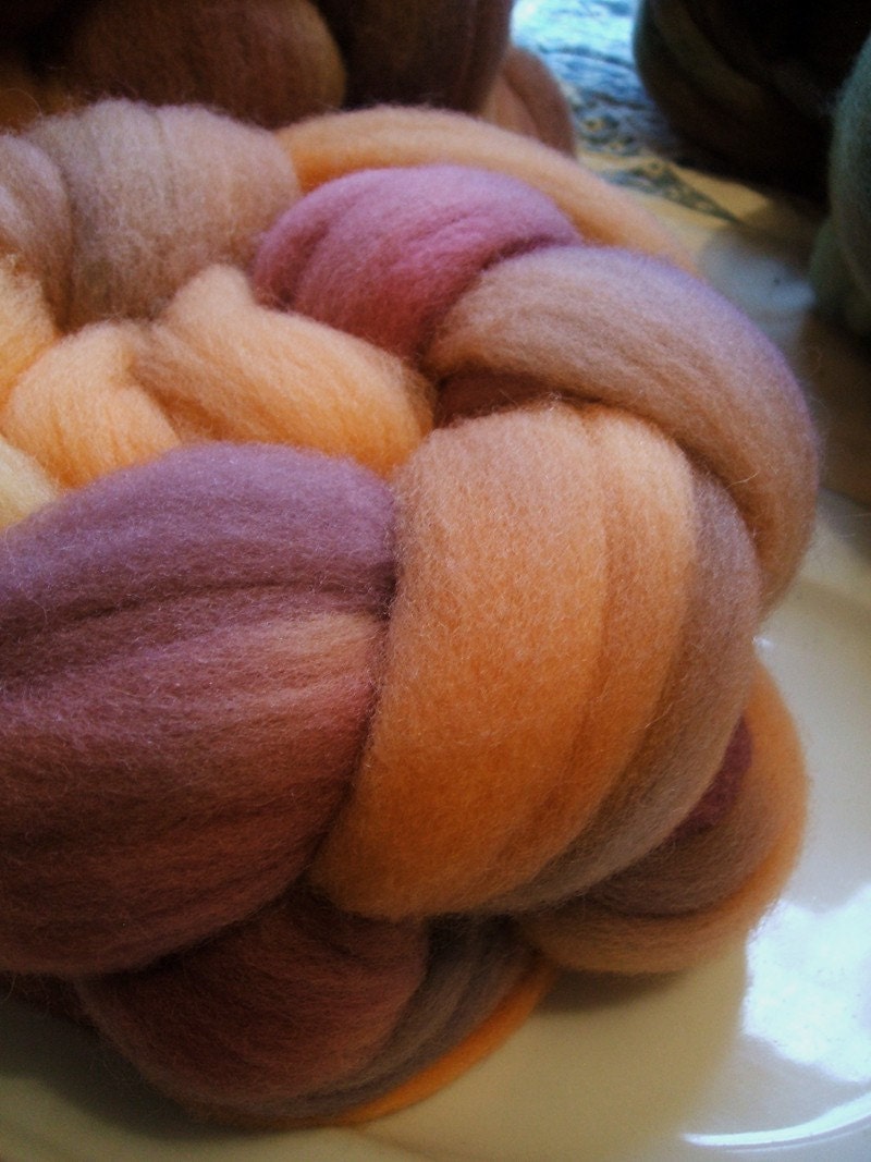 Hand Dyed Wool Combed Top for Spinning  Columbia Dorset Blend 4 oz TAFFY