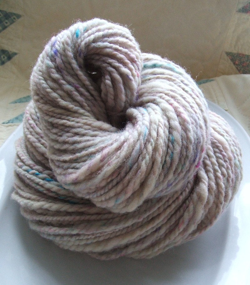 HANDSPUN Yarn  Soft Springy Fine Wool with Mohair Color Bitz  BULKY Weight 4 oz 125 yards