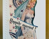 Happily Married - Greeting Card - Vintage Urban Girl - Telling Stories Series - Bridal - Handmade