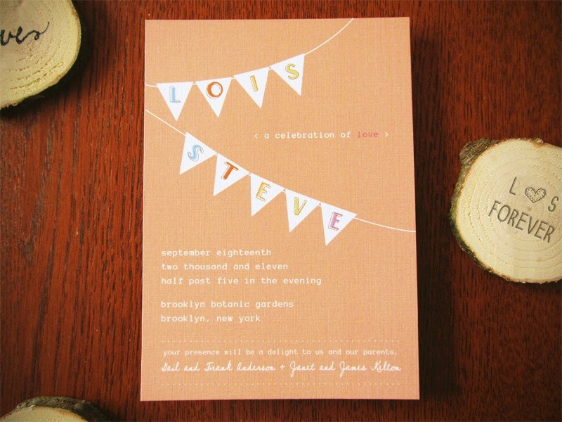 10 Pennant Invitations and Response cards with Envelopes