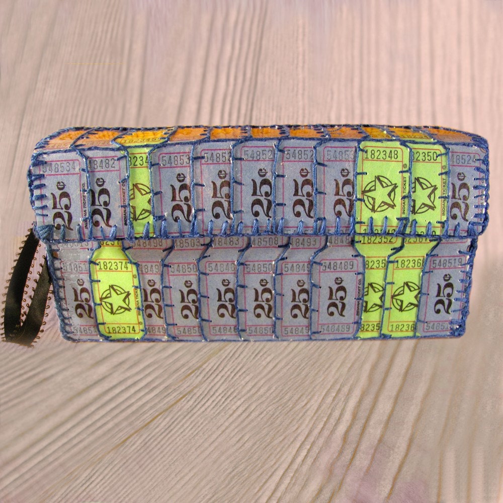 Blue and Green Raffle Ticket Clutch