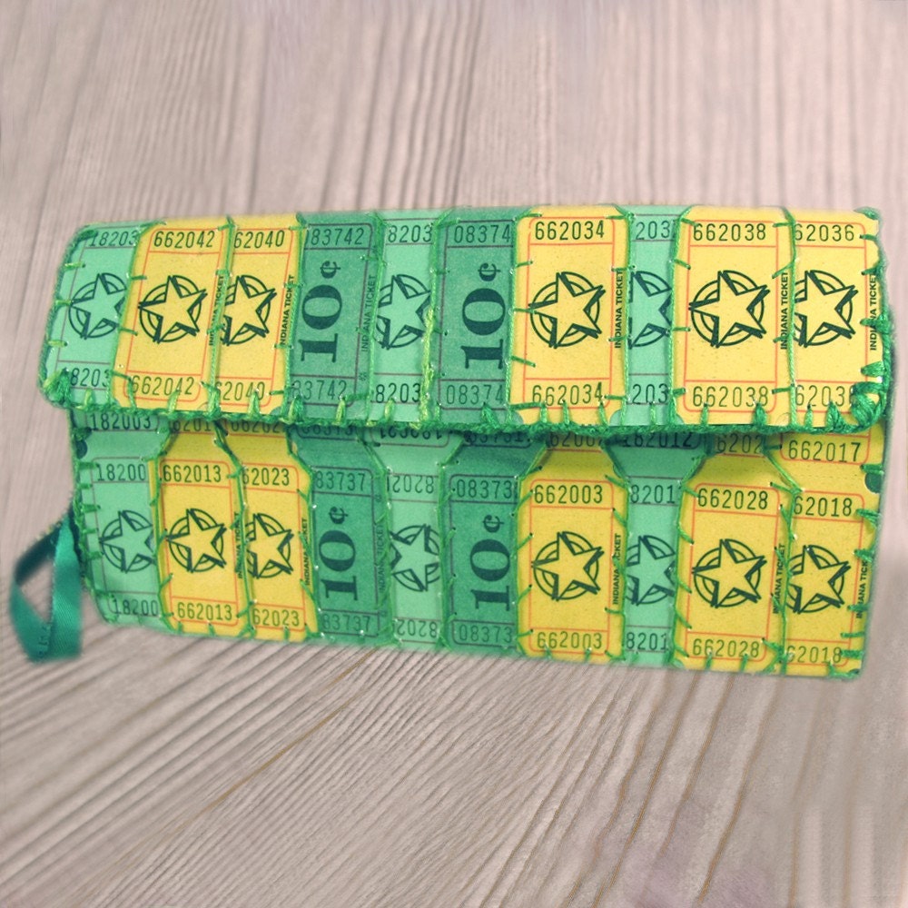 Green and Yellow Raffle Ticket Clutch