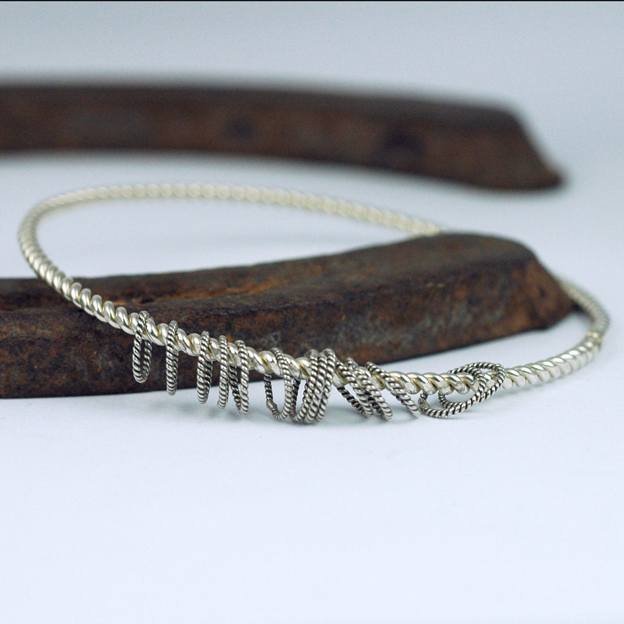 Bangle Bracelet - Sterling Silver - Rustic and Oxidized - Stacking Bracelet  - Recycled and EcoFriendly - Cowgirl Edgy