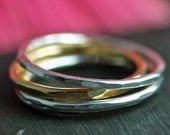 Stacking Ring Set - Sterling Silver and Gold - Mixed Metal - Recycled and Eco friendly - Hammered - Everyday Perfect