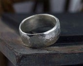 Sterling Silver Wide Ring with Hammered Textured Band - 7mm wide - Rustic - for him or her