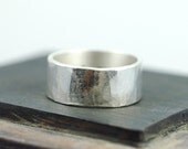 Wide Silver Ring with Hammered texture - 10mm wide - Recycled Eco Friendly Metal - Rustic Woodland Texture - Custom Personalized - thebeadgirl