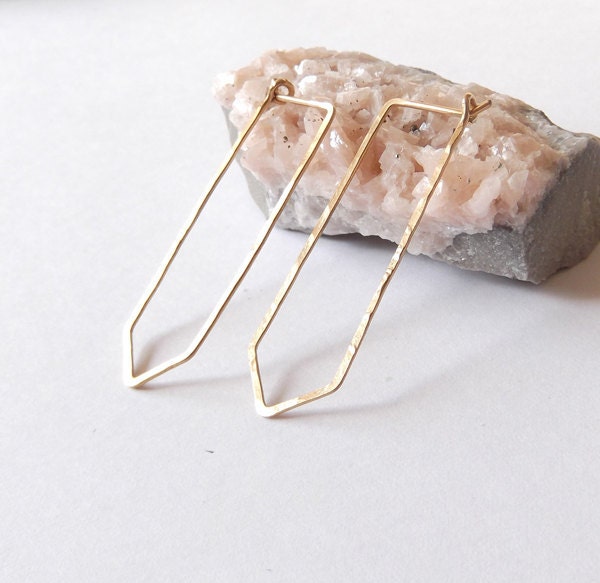 no. 430 - hammered brass quartz hoop earrings