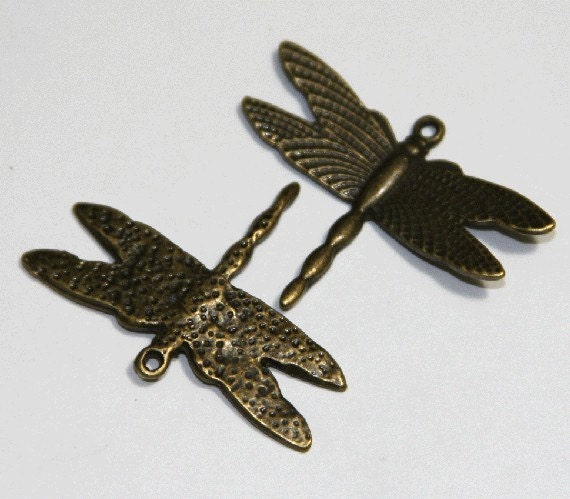 10 pcs of Antiqued bronze  Dragon Fly Charm Pendant drops 25X35mm