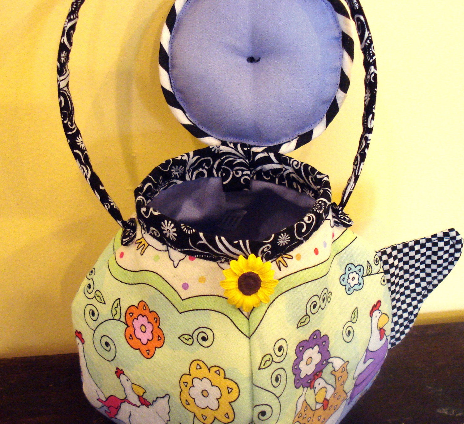 Teapot Purse Or Teabag Holder With Funky Chickens - uniquelynancy