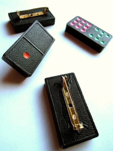 wooden domino brooch