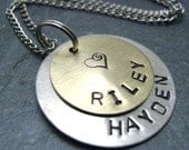 2 Layer Personalized Necklace, Hand Stamped, Opt 2 pictured, 6 metal choices, chain or leather cord, Customization Avail, Just Ask