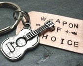 GUITAR Weapon of Choice Stamped Keychain, perfect for the musician, musical instrument, alt charms avail, plz read listing